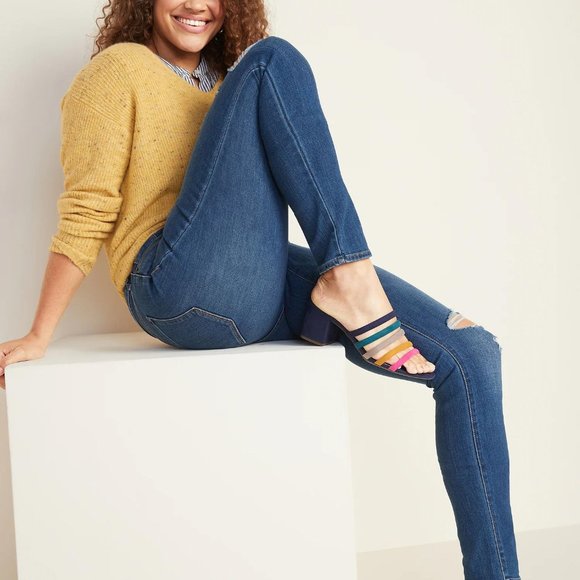 NWT Old Navy Mid-Rise Pop Icon Ripped Skinny Jeans for Women - Picture 4 of 7